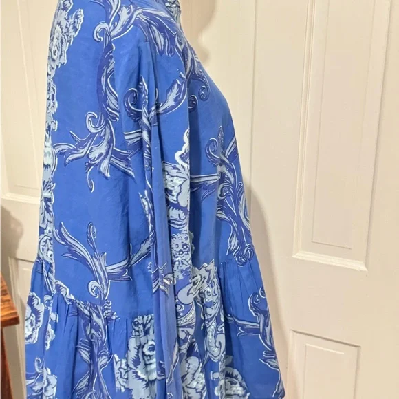 Anthropologie Ro’s Garden Blue Floral Button-Up Blouse Boho Chic Sz L Tunic Top - Picture 5 of 9